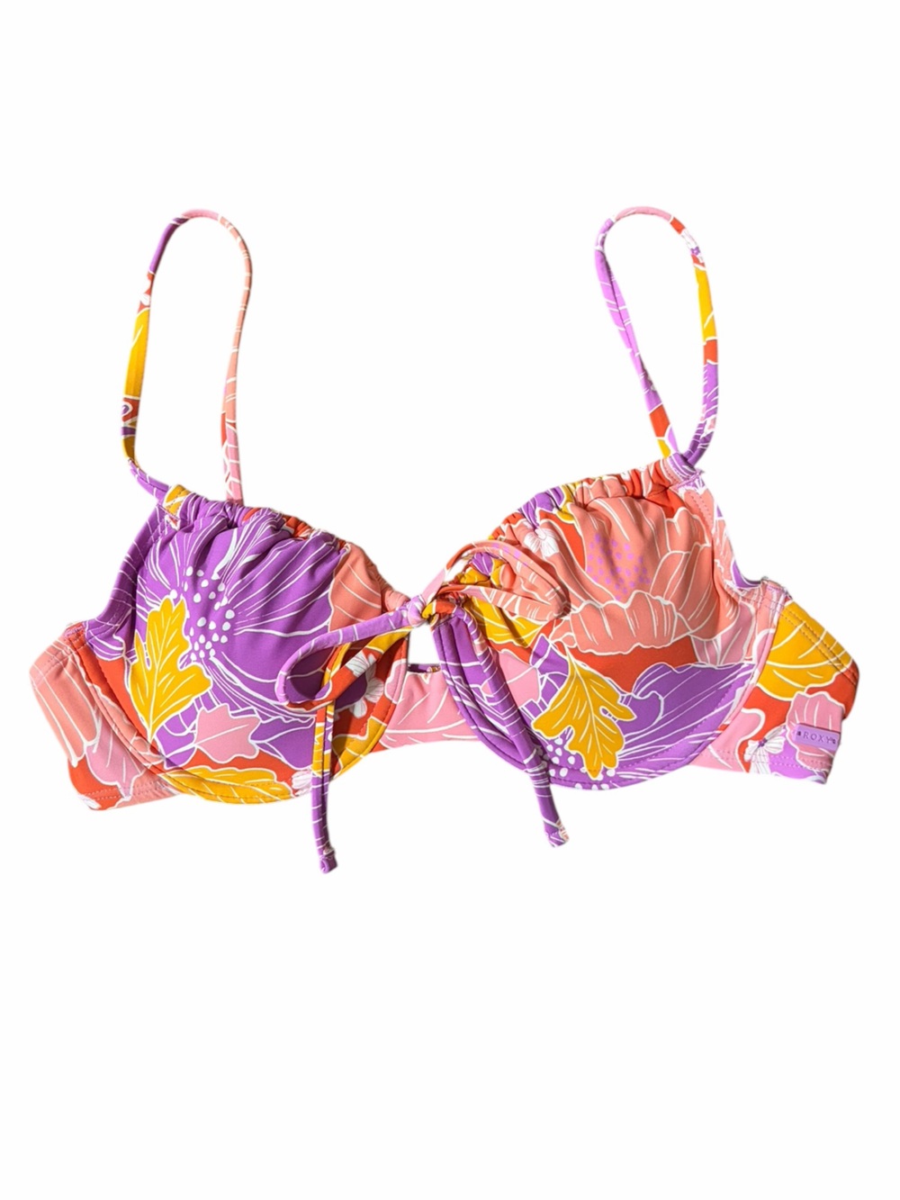 Roxy Bikini Top Bell Botttom Blooms Ruched Underwire Floral Top Size Medium NWT - Picture 2 of 5